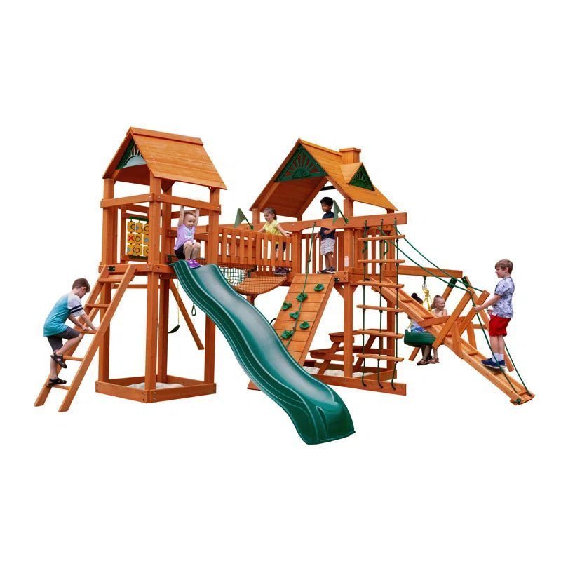Alternative view of Pioneer Peak Swing Set with Clatter Bridge and Tire Swing