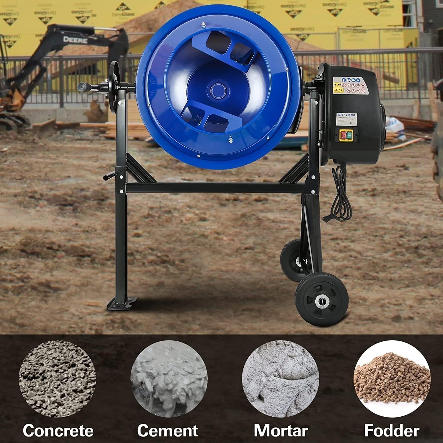 Alternative view of BILT HARD 4 Cu. Ft. Electric Cement Mixer – 550W Portable with Wheels