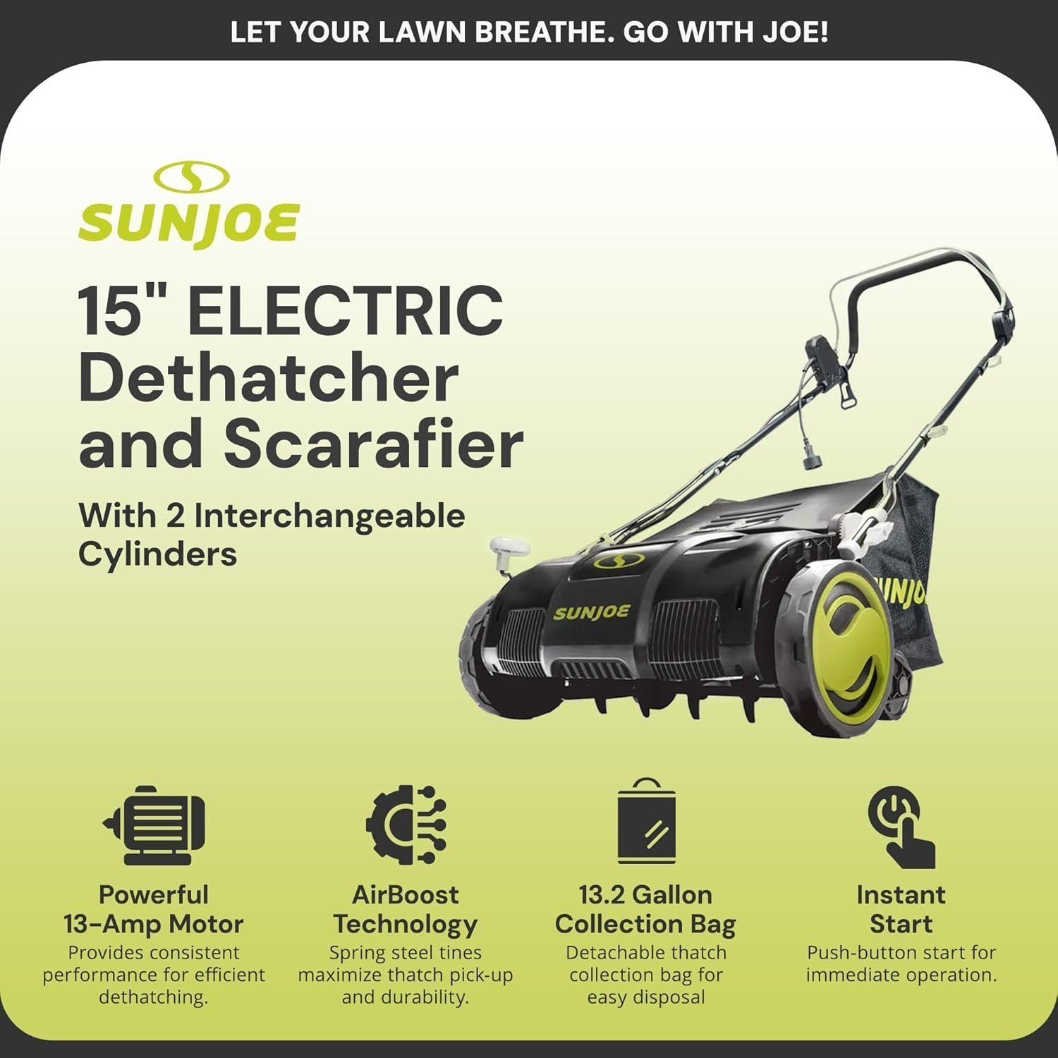 Alternative view of Sun Joe AJ805E 13A Electric Dethatcher & Scarifier, 15 in.