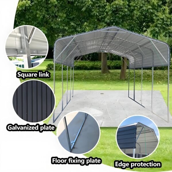 Alternative view of 11x19FT Heavy Duty Metal Carport | Galvanized Outdoor Shelter for Cars, Boats & Parties