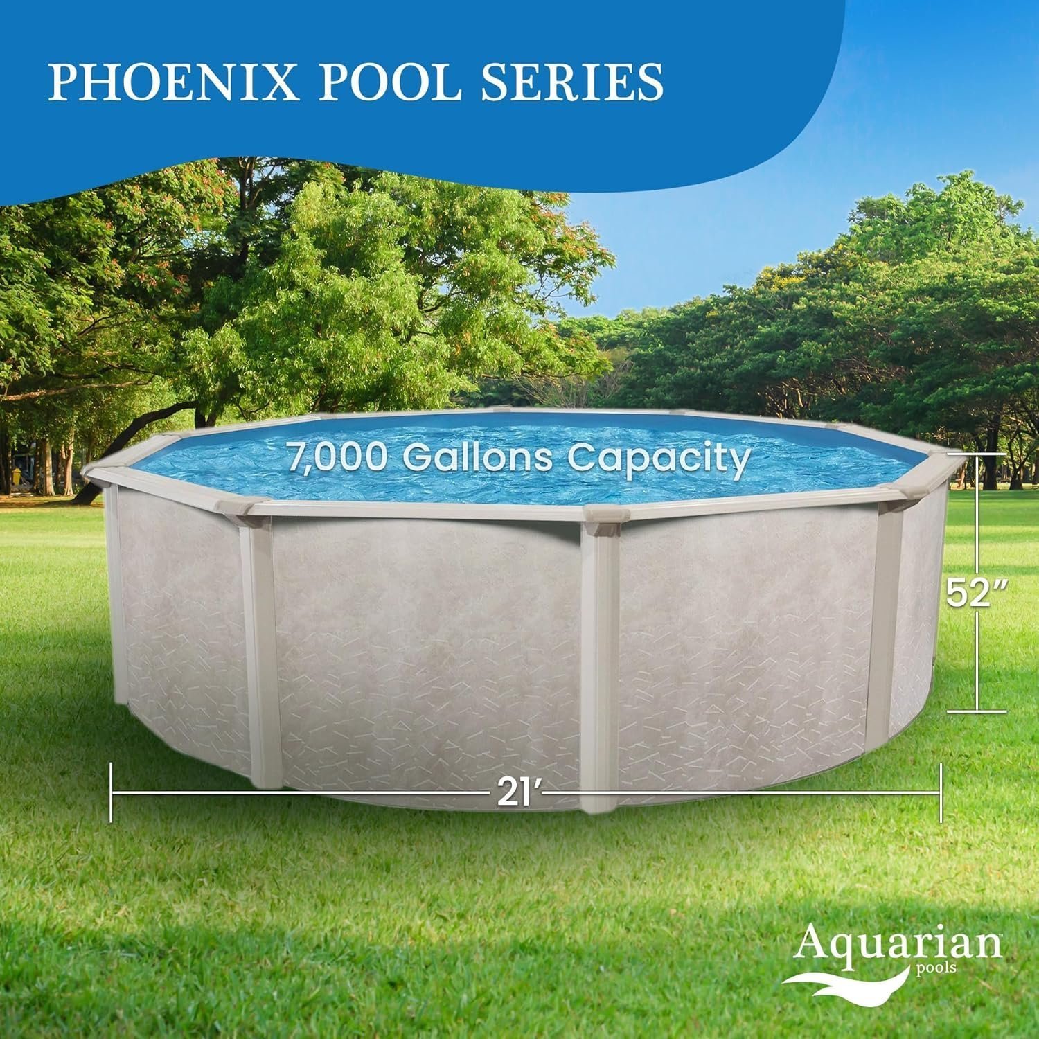 Alternative view of Aquarian 21ft x 52in Round Steel-Frame Above Ground Swimming Pool – Phoenix Series, DIY Outdoor Backyard Pool