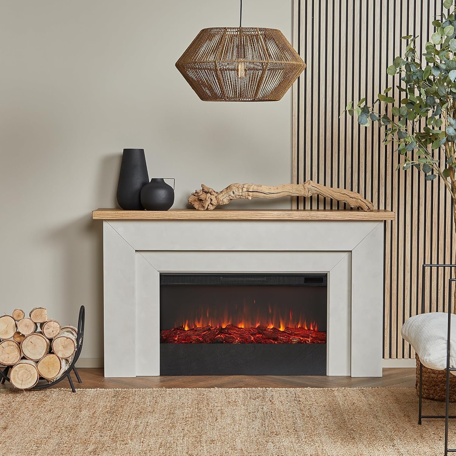 Alternative view of Real Flame Malie 68″ Electric Fireplace with Mantel & Remote Control