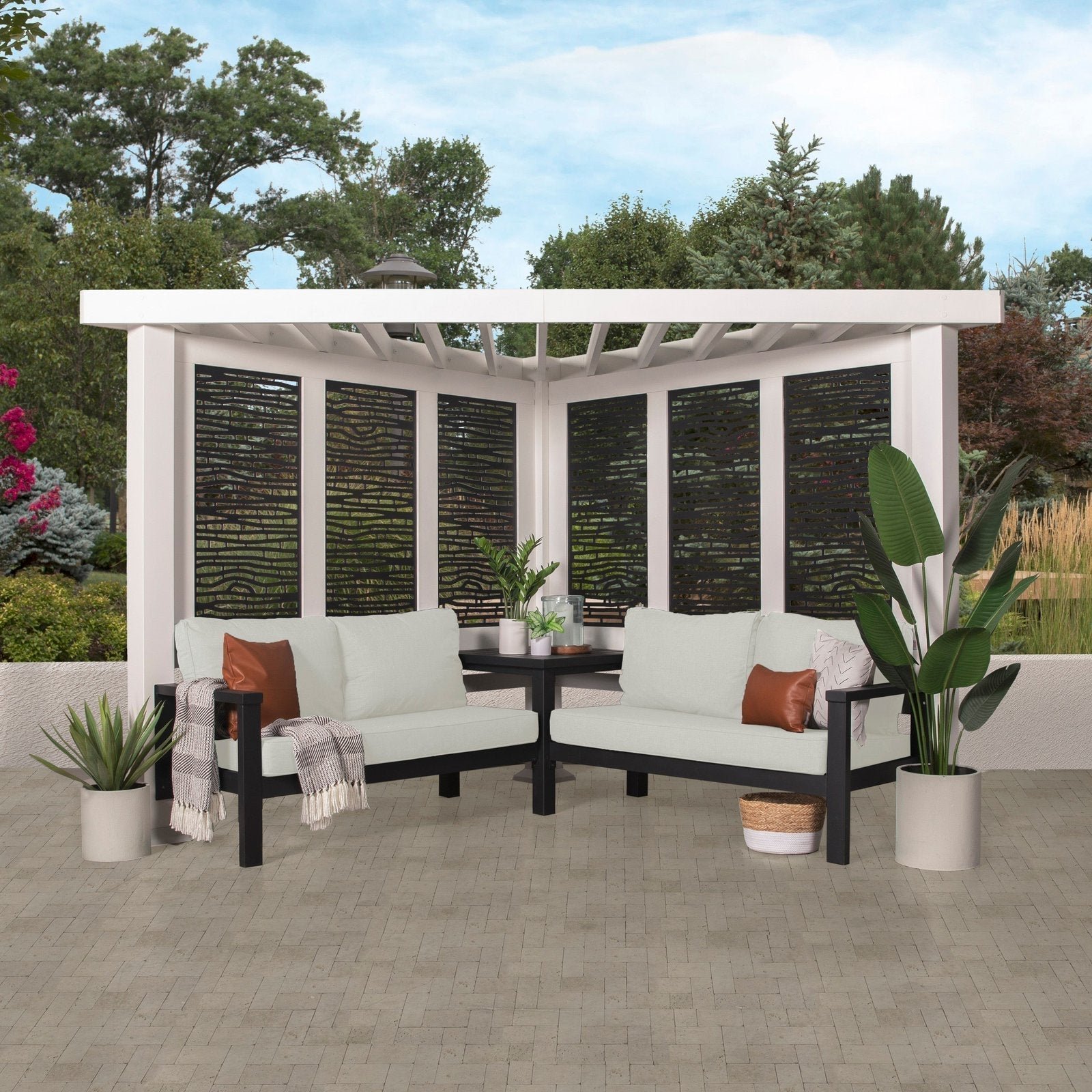 Alternative view of Ridgedale Modern Steel Cabana Pergola with Conversational Seating