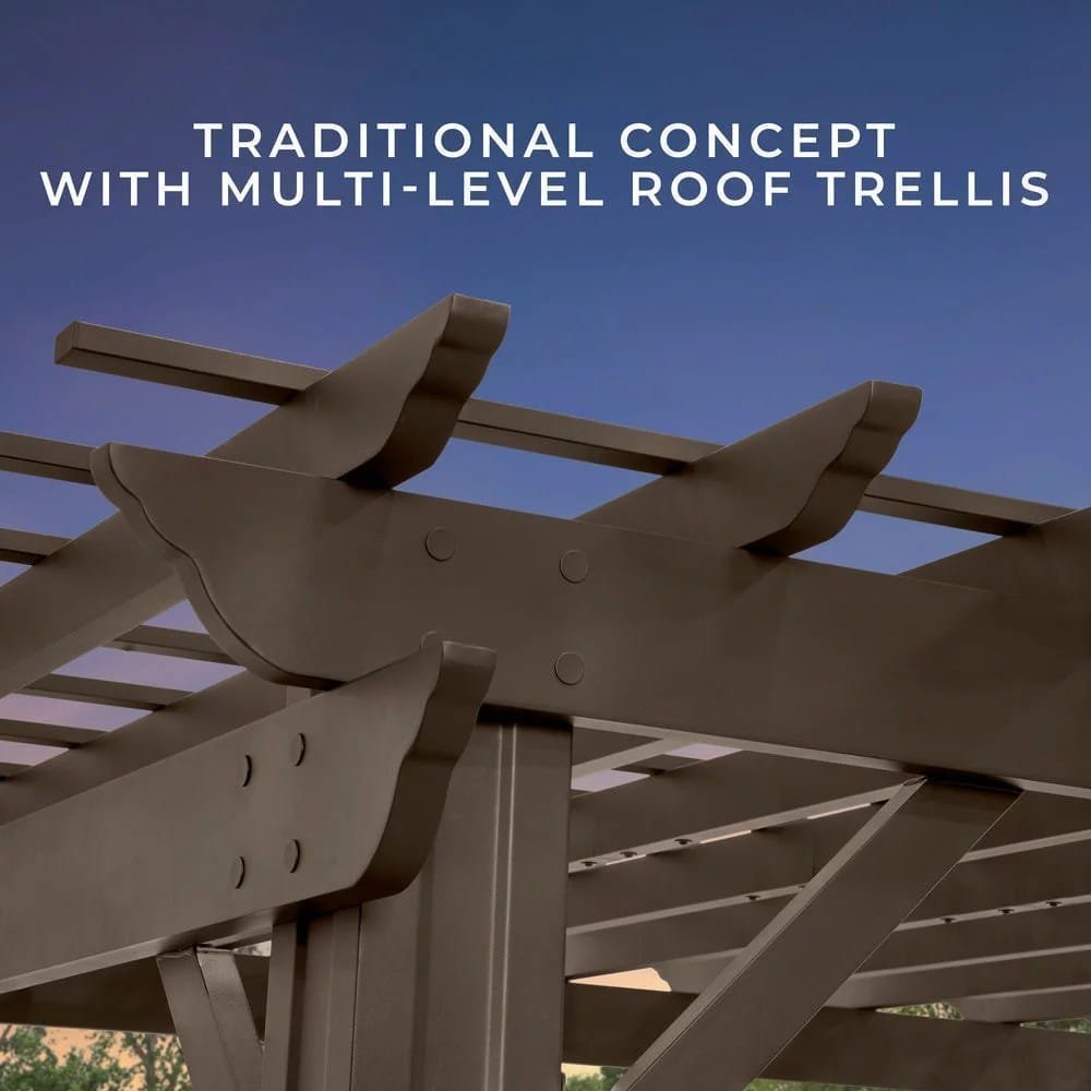 Alternative view of 16×12 ashford traditional steel pergola with sail shade soft canopy