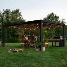 Alternative view of 16×12 trenton modern steel pergola with sail shade soft canopy