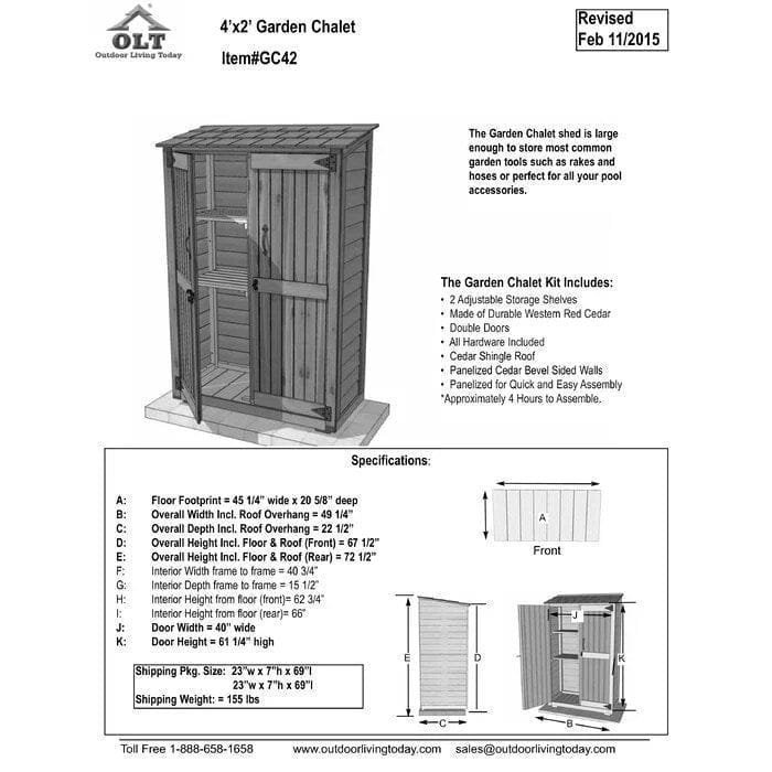 Alternative view of 4 ft. W x 2 ft. D Garden Chalet Cedar Wood Tool Shed
