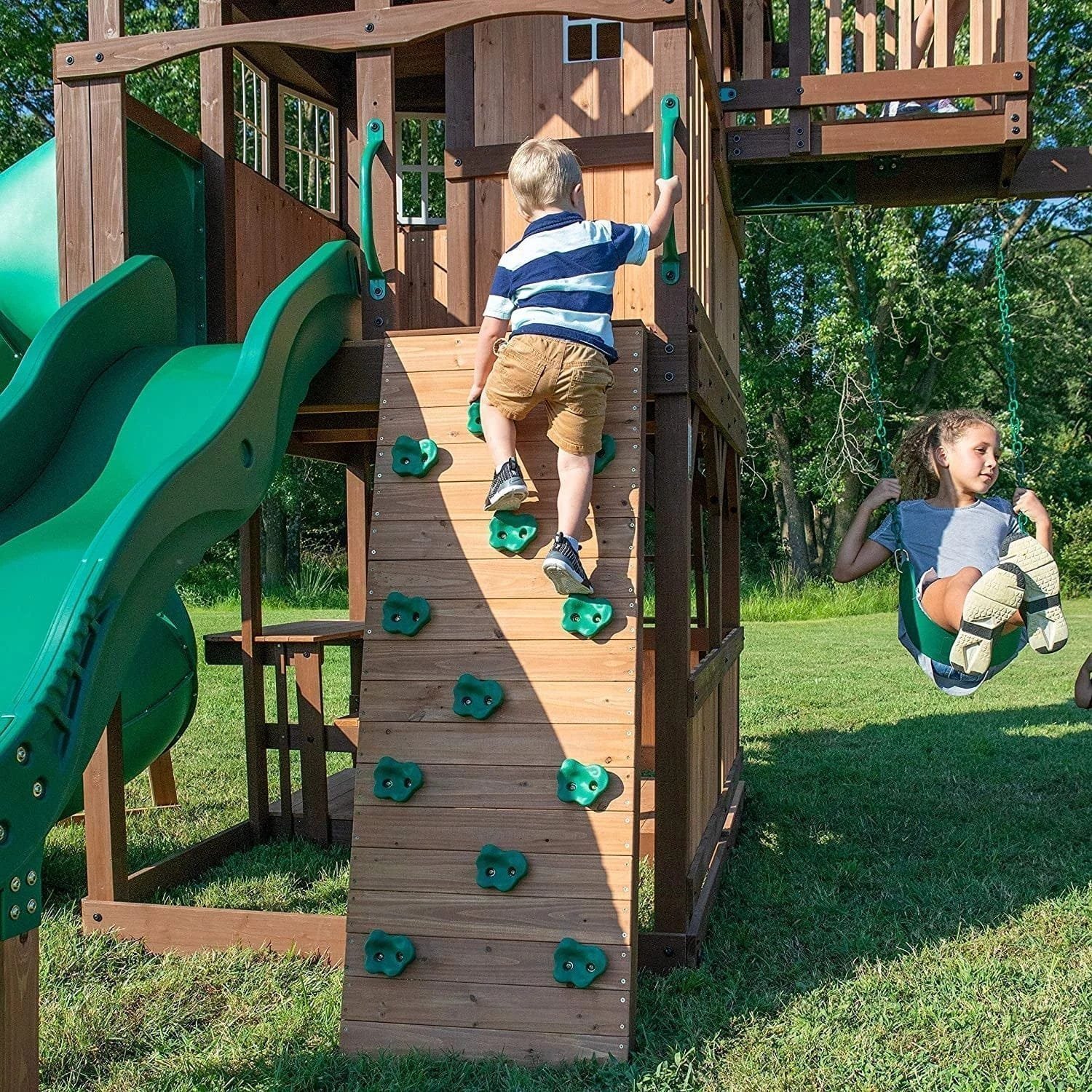 Alternative view of Backyard Discovery Skyfort III Cedar Swing Set w/ Tube Slide – DIY