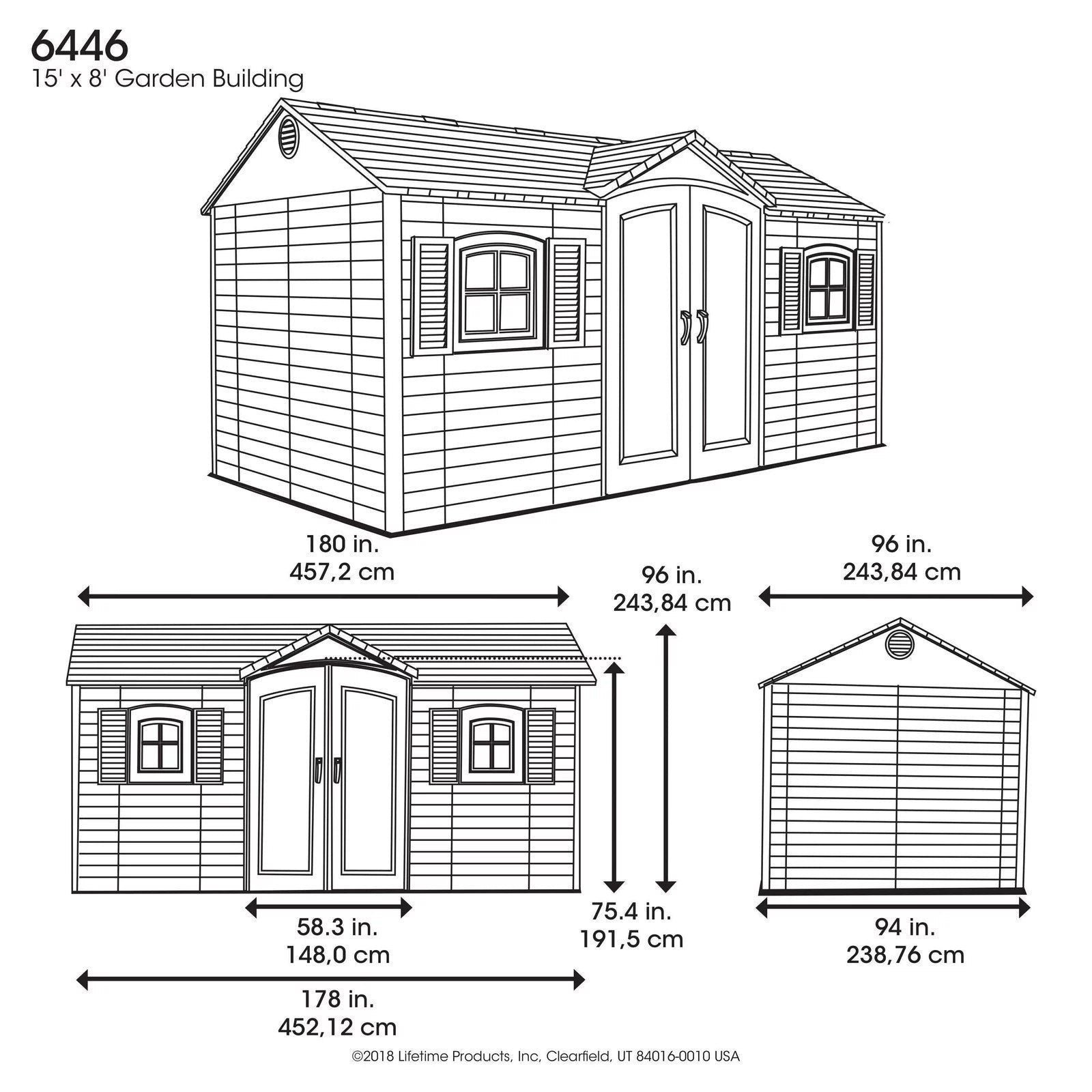 Alternative view of Lifetime 15 ft. x 8 ft. Outdoor Garden Storage Shed with Double Doors & Skylights